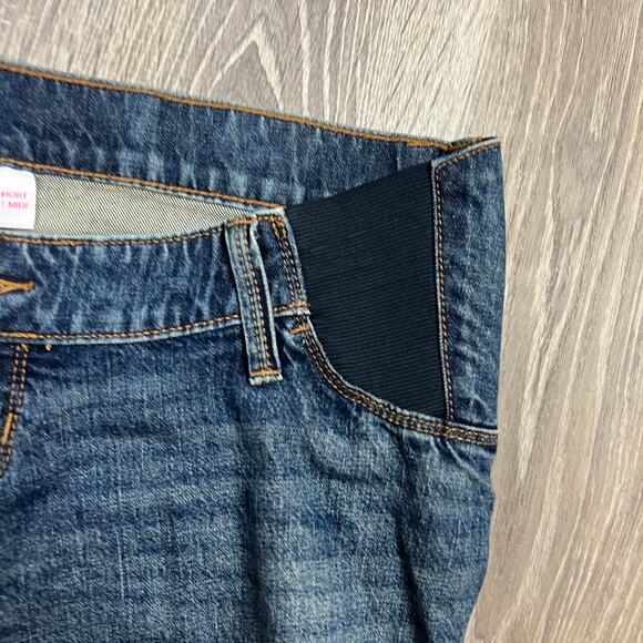 Isabel Maternity Medium Wash Side Panel Midi Jean Shorts - Size 16/33 - NWT - Picture 5 of 8